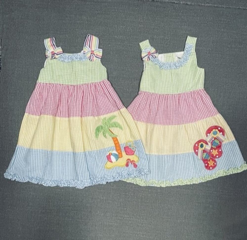 Emily Rose 4T Twin Dresses Beach Flip Flop Palm Tree Colorblock Pastel